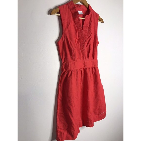 Columbia Linen Blend Dress Women's XS Red Sleeveless V-Neck Pullover Tie Back - Picture 3 of 8